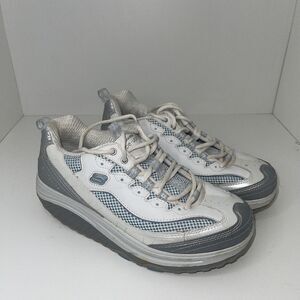 Sketchers Shape Ups Womens Walking Toning Shoe SN11803 White Blue Silver Sz 9.5